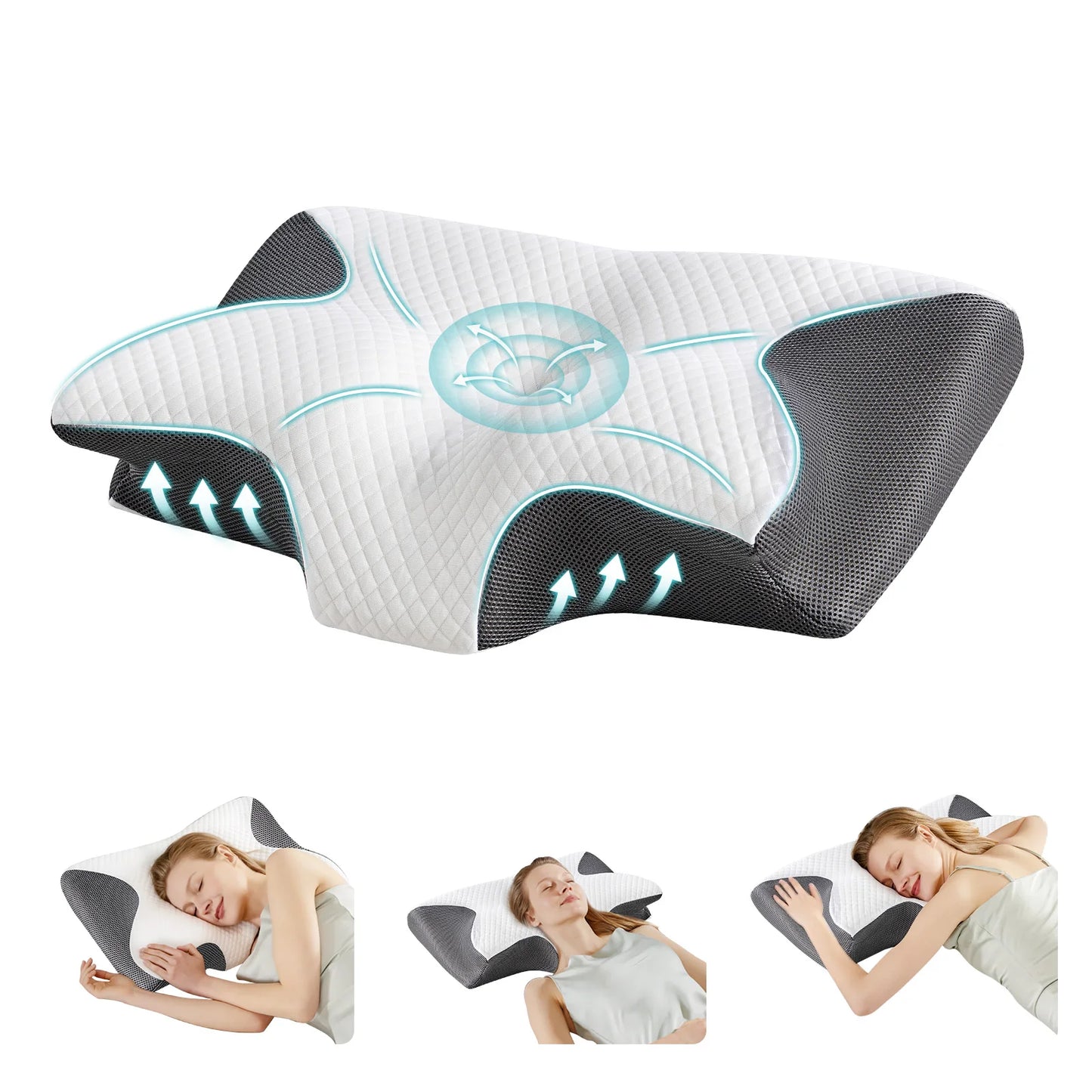 Ergonomic 23.6" x 13.8" Cervical Contour Pillow with Memory Foam
