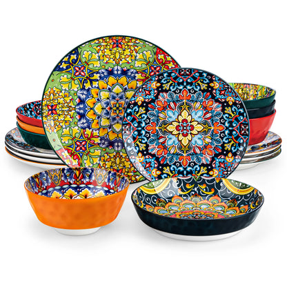 12/16/18/24 Piece Bohemian Style Ceramic Dinnerware Set
