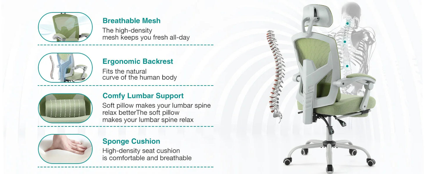 Ergonomic High Back Office Chair with  Lumbar Support Pillow