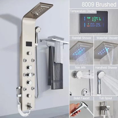 LED Shower Panel with Rainfall/Waterfall and Body Spray Heads