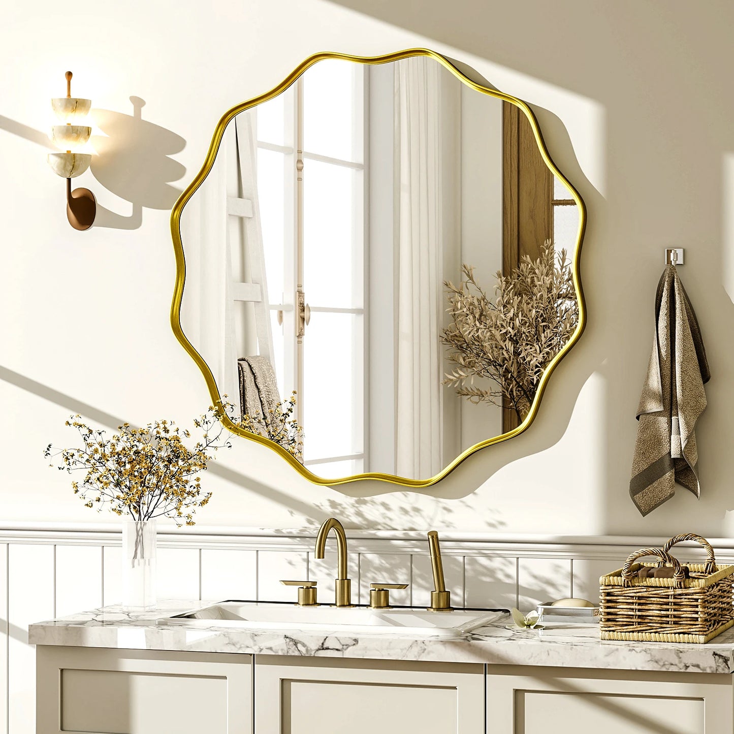 Wavy Round Decorative Wall Mirror with Deep Frame