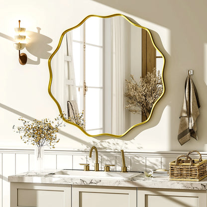 Wavy Round Decorative Wall Mirror with Deep Frame