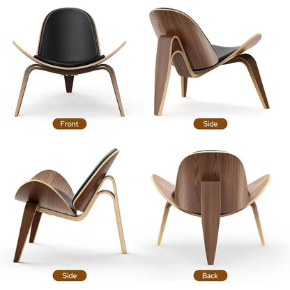 Modern Tripod Plywood Lounge Chair, Faux Leather, Elegant Walnut Accent for Living Spaces and Offices