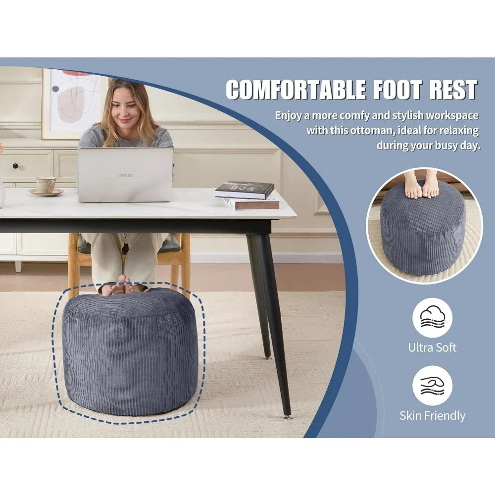 Soft Corduroy 20x15 Inch Round Pouf Ottoman - Dark Grey
