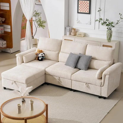 Modern Modular Sectional Cloud Sofa with 2 Ottoman with Customized Storage - Color Options