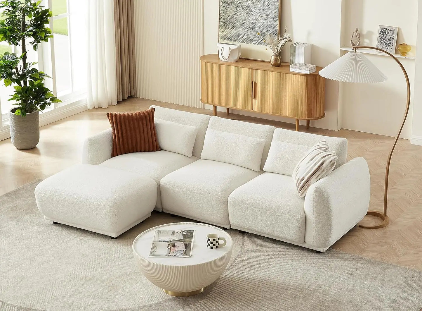 L Shaped Modular Sectional Cloud Sofa with Removable Ottoman; Small Living Room Couch
