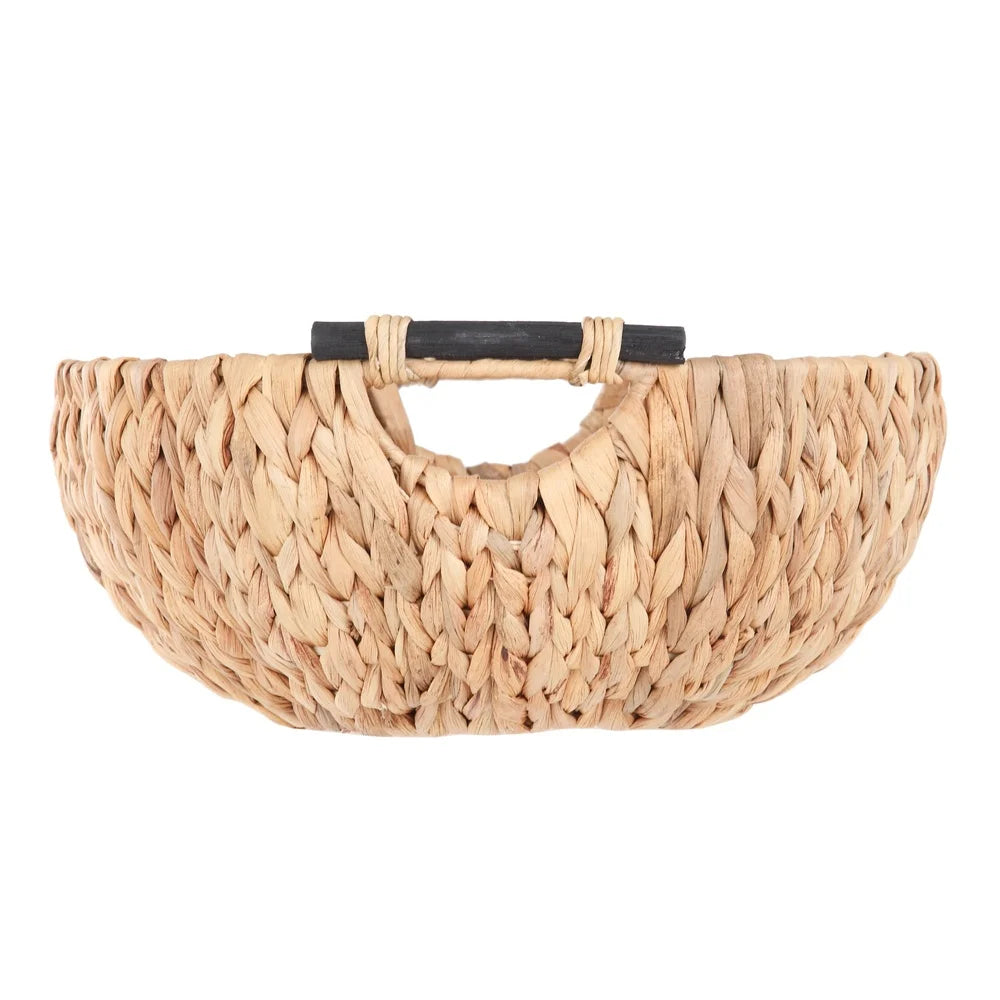 Natural Woven Water Hyacinth Decorative Bowl with Wooden Handles