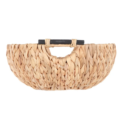 Natural Woven Water Hyacinth Decorative Bowl with Wooden Handles