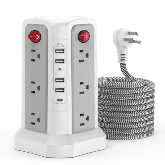 American tower type 1.8m braided extension cord plug-in board with PD20W fast charging port, a must-have for home and office