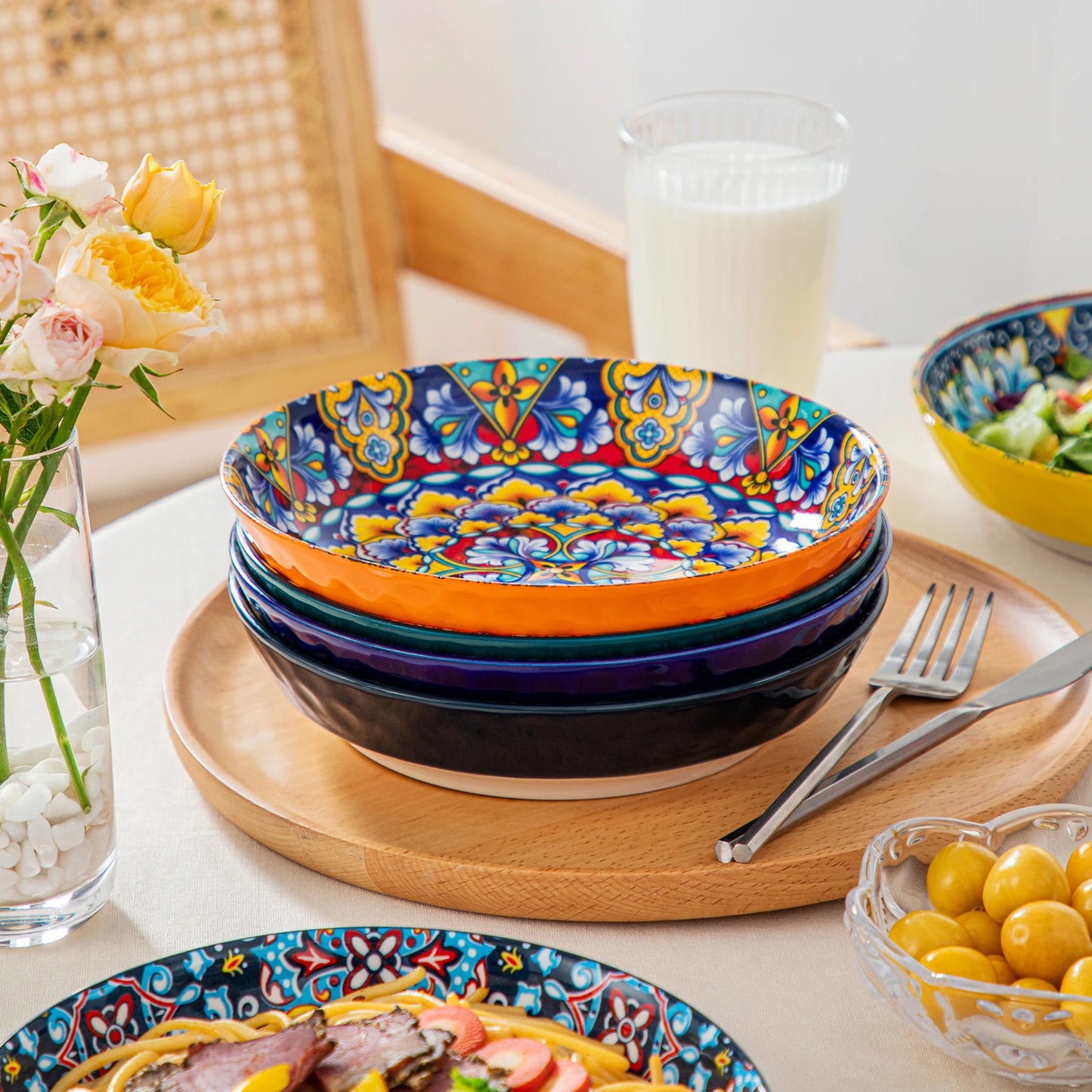 12/16/18/24 Piece Bohemian Style Ceramic Dinnerware Set