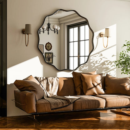 Wavy Round Decorative Wall Mirror with Deep Frame