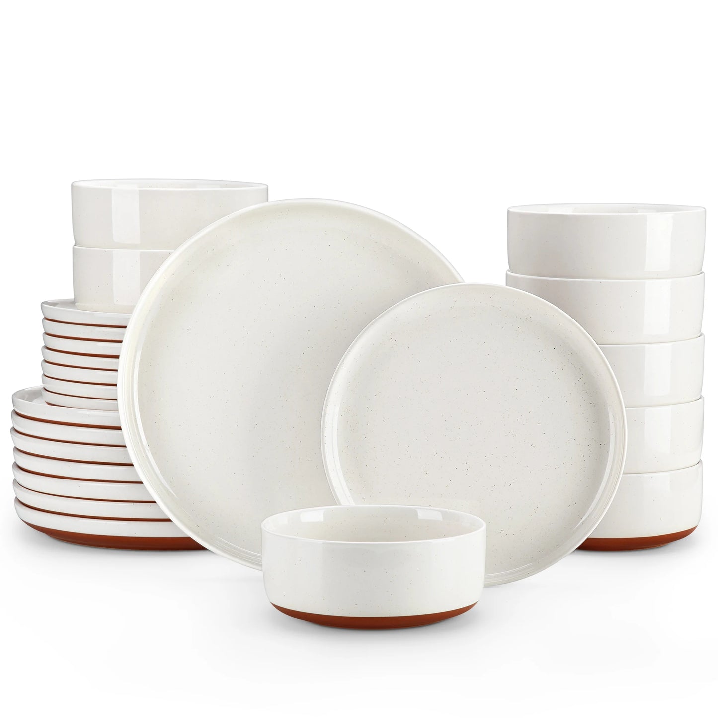 12/24 Pcs Dinnerware Set Curved Edge Glazed Stoneware