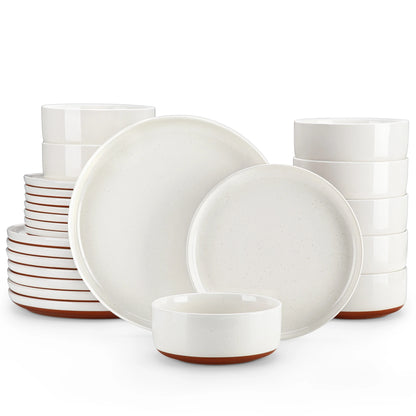 12/24 Pcs Dinnerware Set Curved Edge Glazed Stoneware