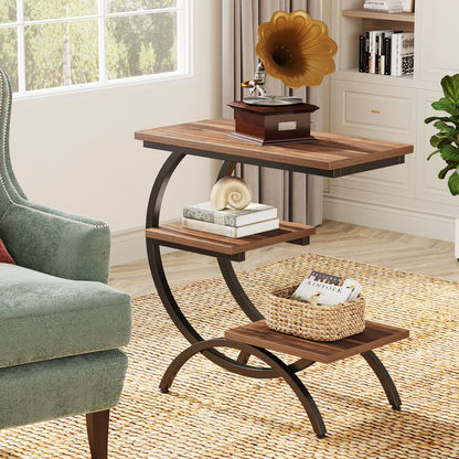 C-Shaped  3-Tier Wood End Table,