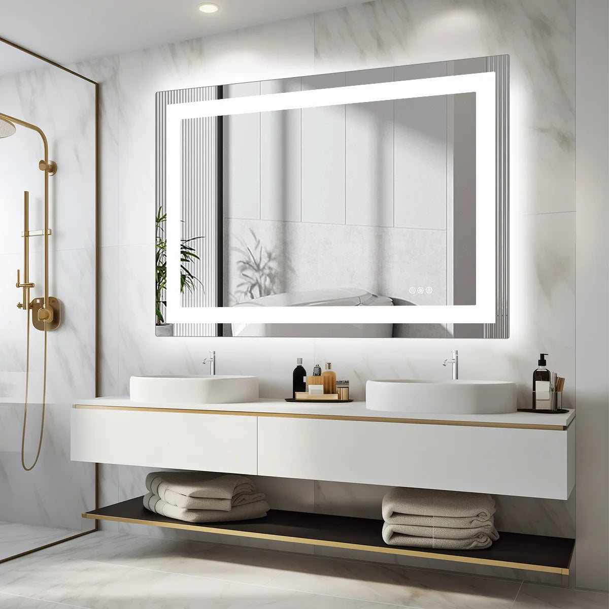 LED Anti-Fog Bathroom Vanity Mirror, Tempered Glass with Front Light and Backlit
