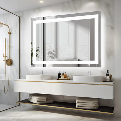LED Anti-Fog Bathroom Vanity Mirror, Tempered Glass with Front Light and Backlit