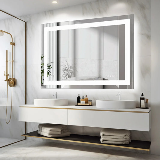 LED Anti-Fog Bathroom Vanity Mirror, Tempered Glass with Front Light and Backlit