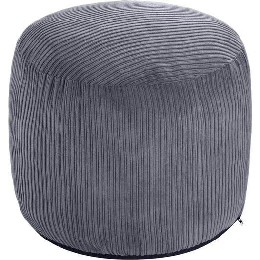 Soft Corduroy 20x15 Inch Round Pouf Ottoman - Dark Grey