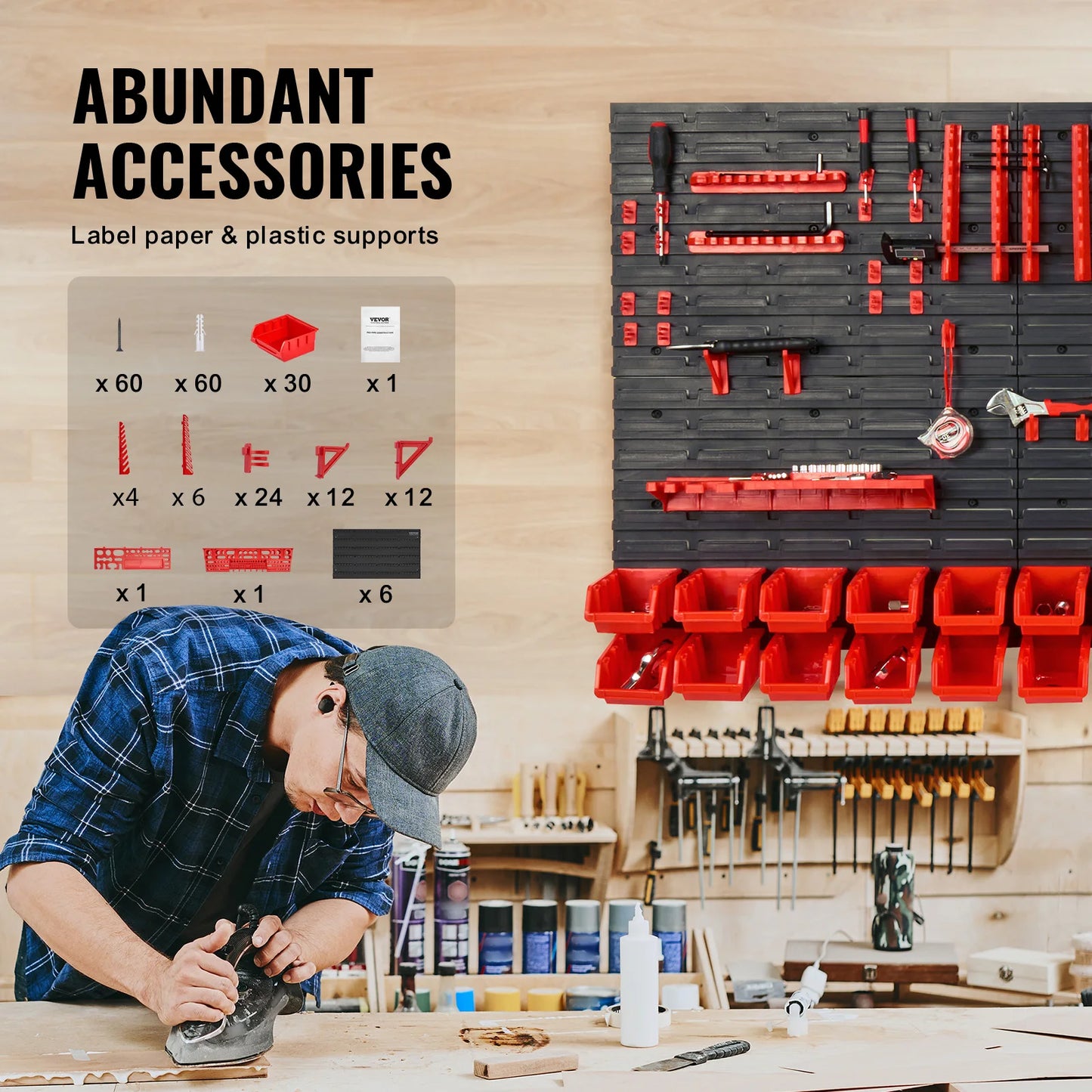 Wall Mounted Storage Solution, 30/48 Bin Parts Rack with Wall Panels