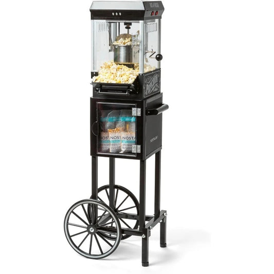 Popcorn Maker Machine with Professional Cart; 2.5 Oz Kettle Makes Up To 10 Cups of Popcorn