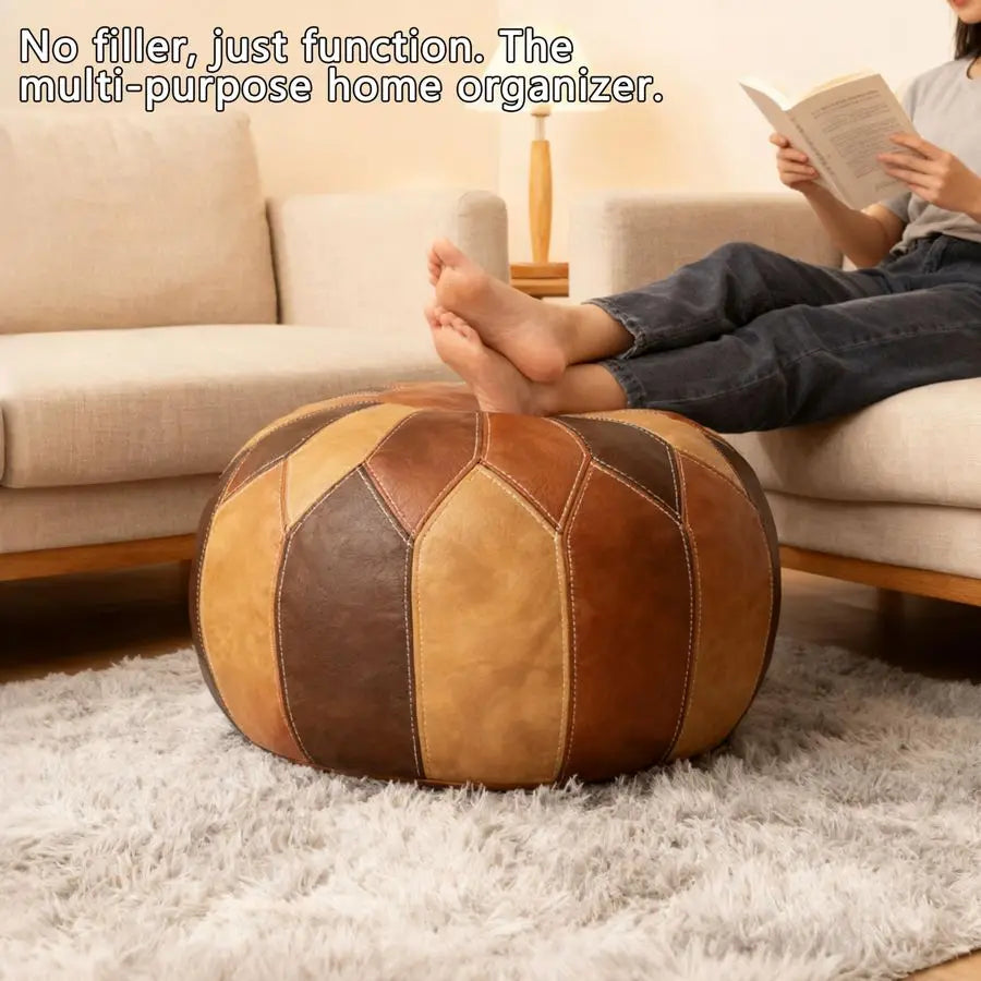 Handmade Boho Chic Unstuffed Moroccan Faux Leather Multi-Use Footrest