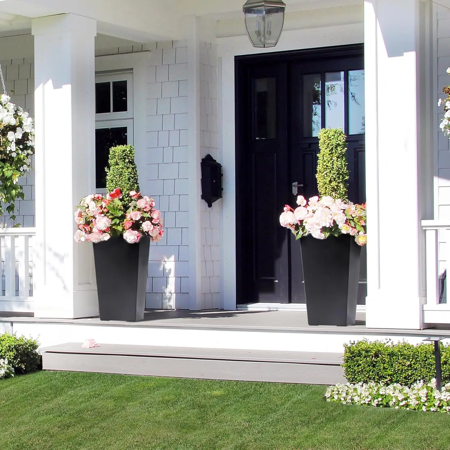 2 PCS 22.4 Inch Tall Planter Indoor ＆ Outdoor Taper Planter - Black or White