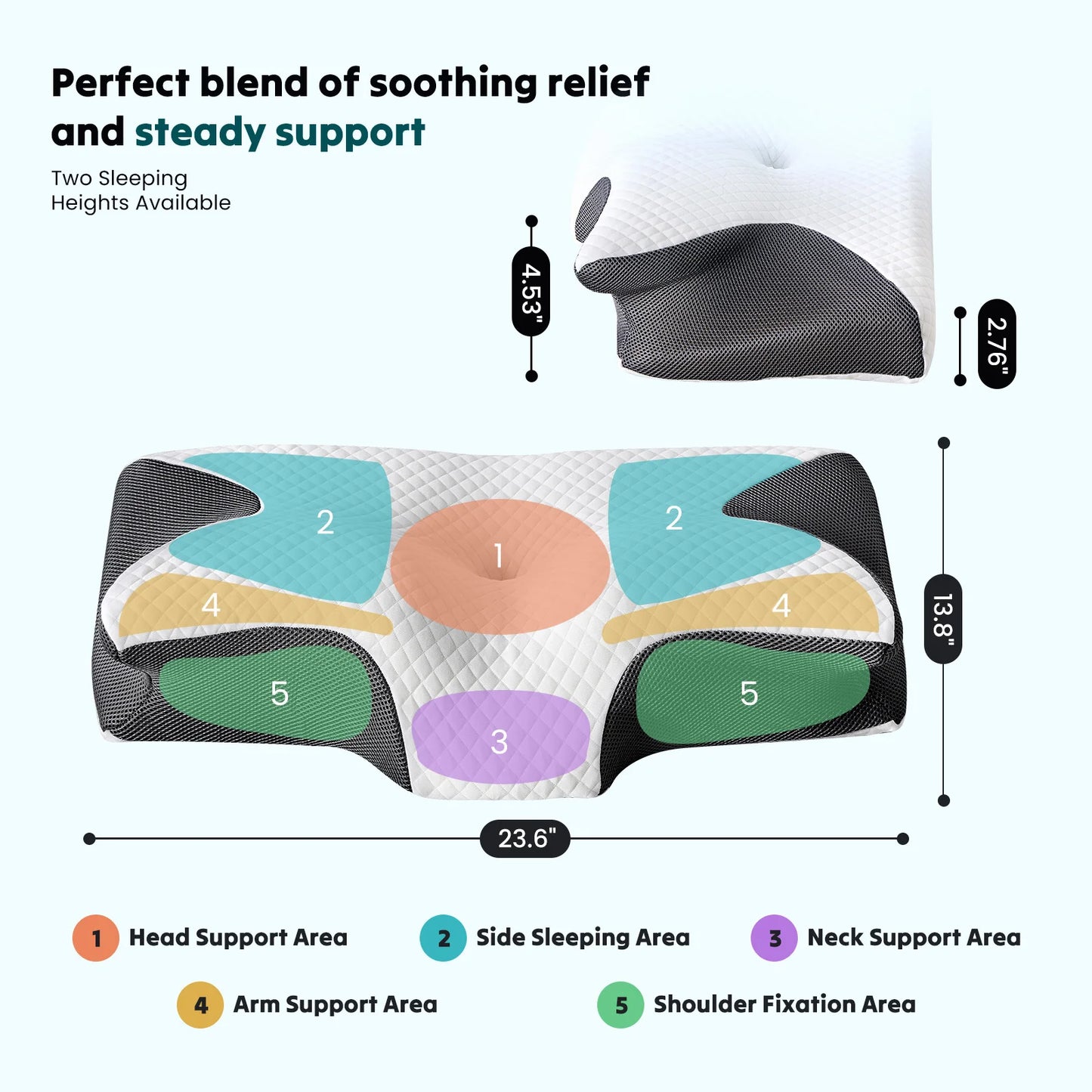 Ergonomic 23.6" x 13.8" Cervical Contour Pillow with Memory Foam