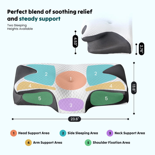 Ergonomic 23.6" x 13.8" Cervical Contour Pillow with Memory Foam