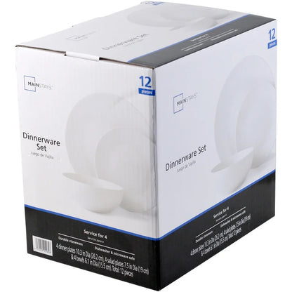 12-Piece White Stoneware Dinnerware