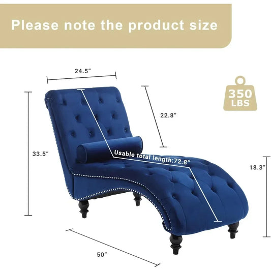 Tufted Velvet Chaise Lounge with Pillow