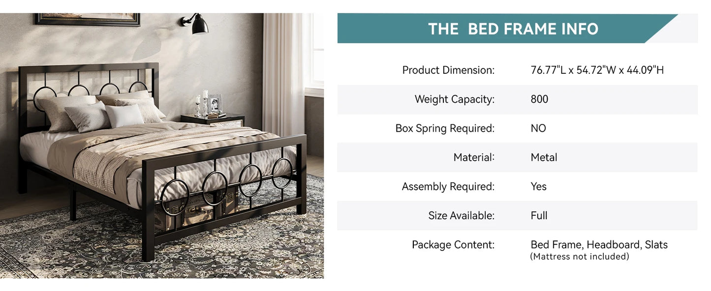 Twin/Full/Queen/King Metal Bed Frame with Vintage Circular Design Headboard and Footboard, Extra Under-Bed Storage