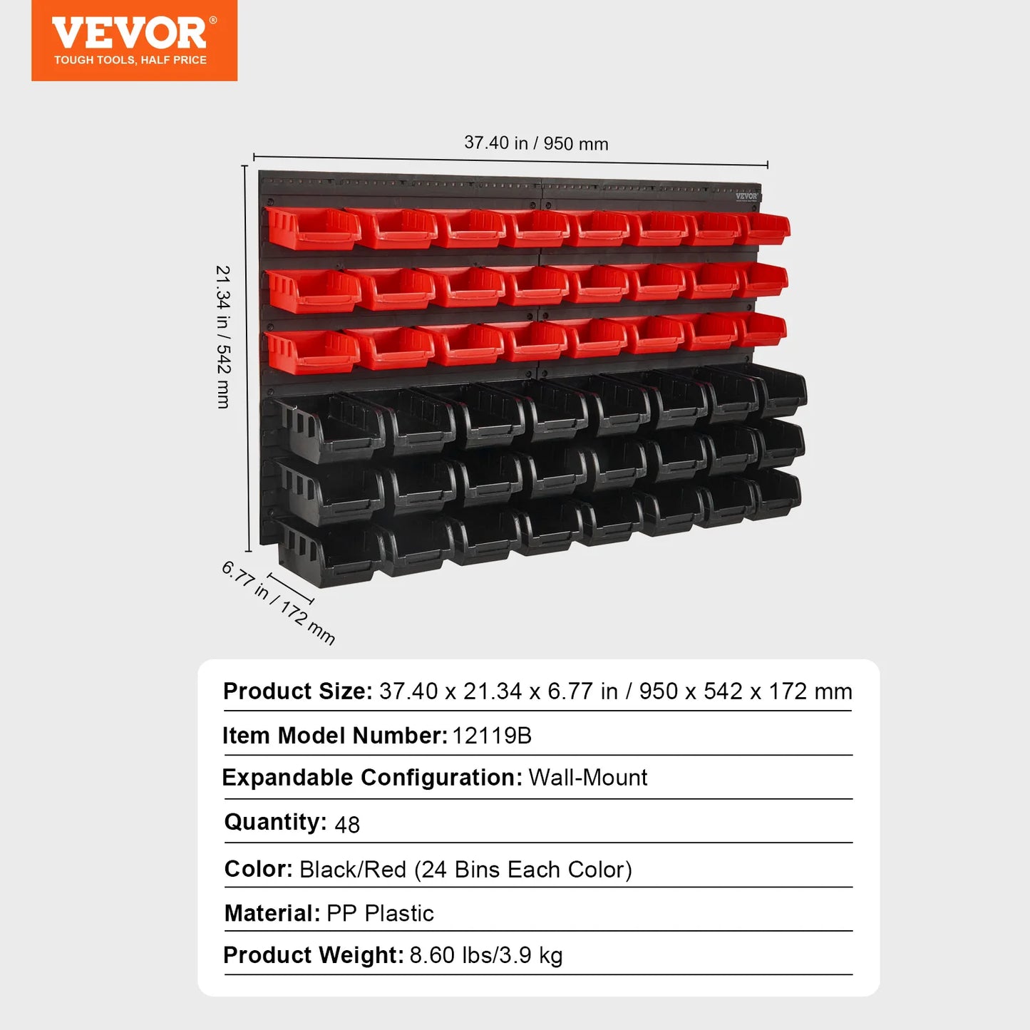 Wall Mounted Storage Solution, 30/48 Bin Parts Rack with Wall Panels
