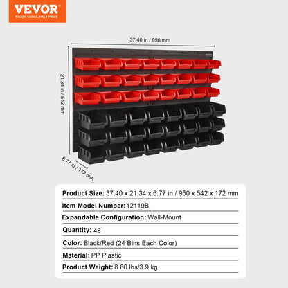 Wall Mounted Storage Solution, 30/48 Bin Parts Rack with Wall Panels