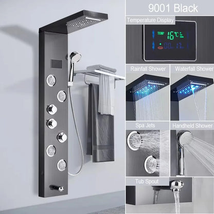 LED Shower Panel with Rainfall/Waterfall and Body Spray Heads