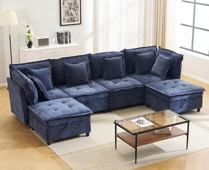 Modern Modular Sectional Cloud Sofa with 2 Ottoman with Customized Storage - Color Options