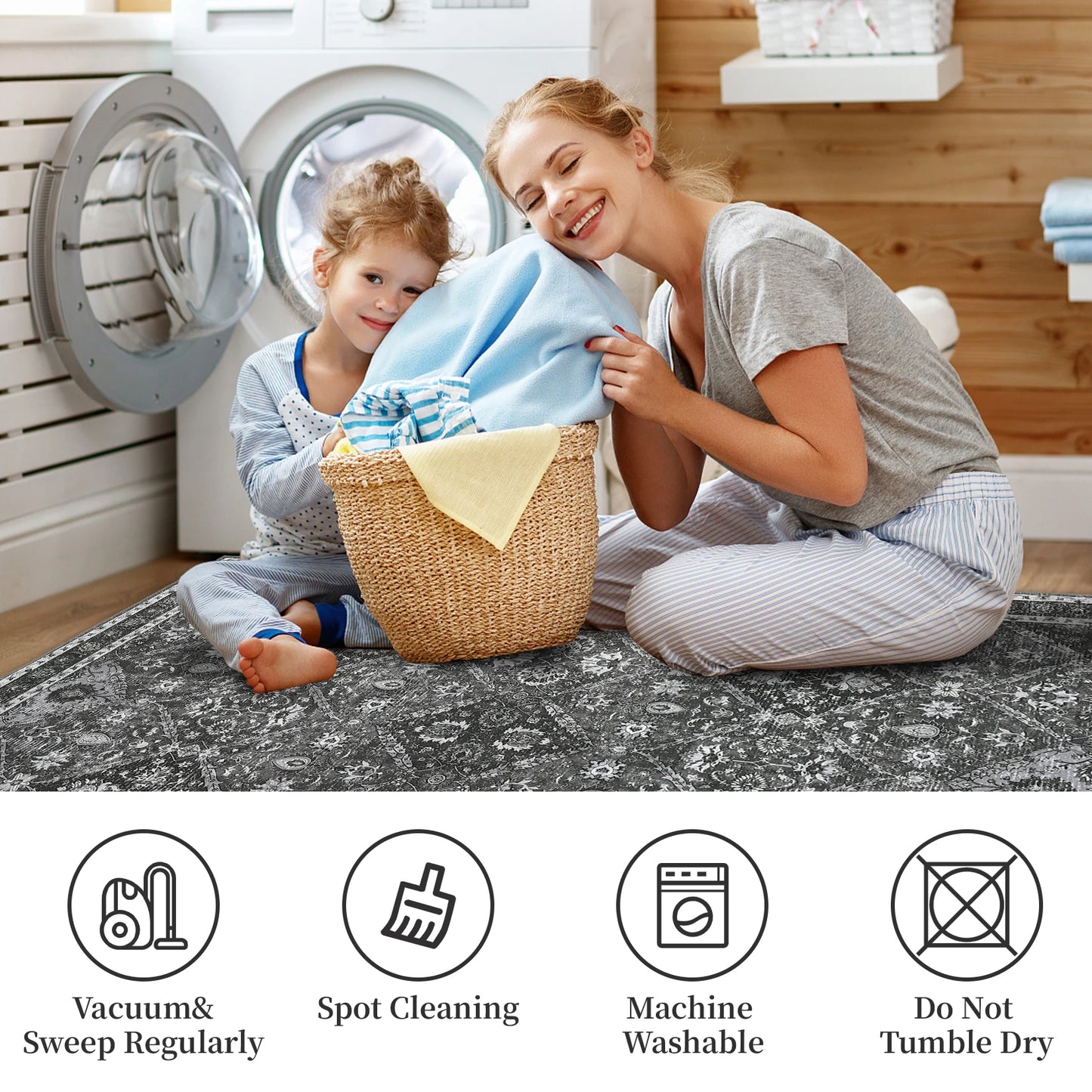 Machine Washable, Non-Slip,Stain & Water Resistant, Low-Pile Moroccan Rug for Every Room