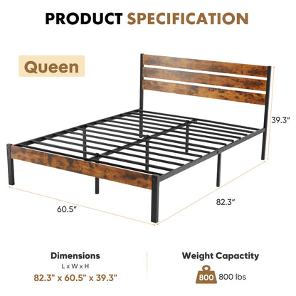Twin/Queen Metal Platform Bed Frame with Headboard and Footboard with 800LBS Sturdy Wooden Slats Support
