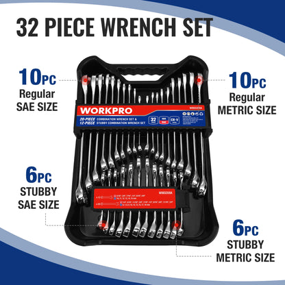 32-Piece SAE & Metric Combination Wrenches Set with Organizer
