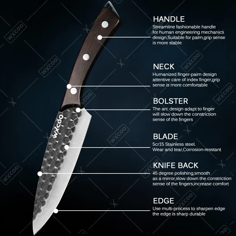 8PCS Stainless Steel Professional Chef Kitchen Knife Set