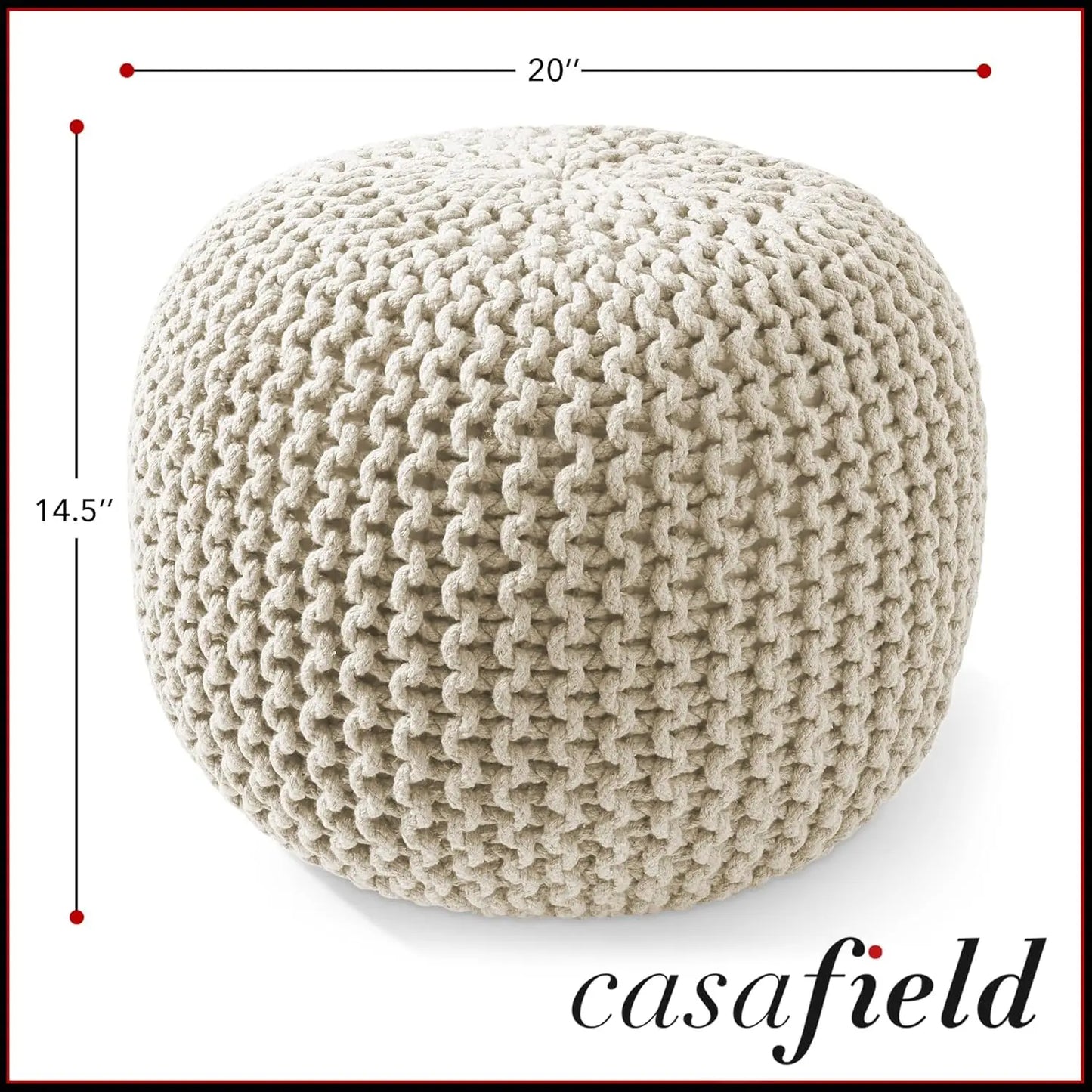 Round Pouf Ottoman, Natural Cotton Knit Foot Stool