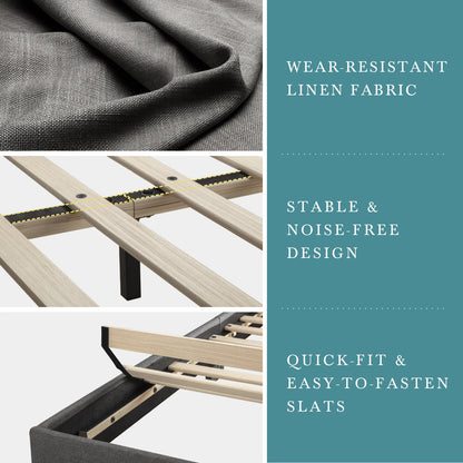 Full/Queen/King Upholstered Bed Frame with Adjustable Headboard, Sturdy Wood Slats & Quiet  Support