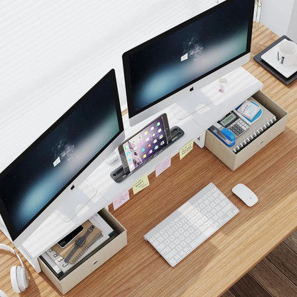 Home Office Dual Monitor Stand with 2 Drawers