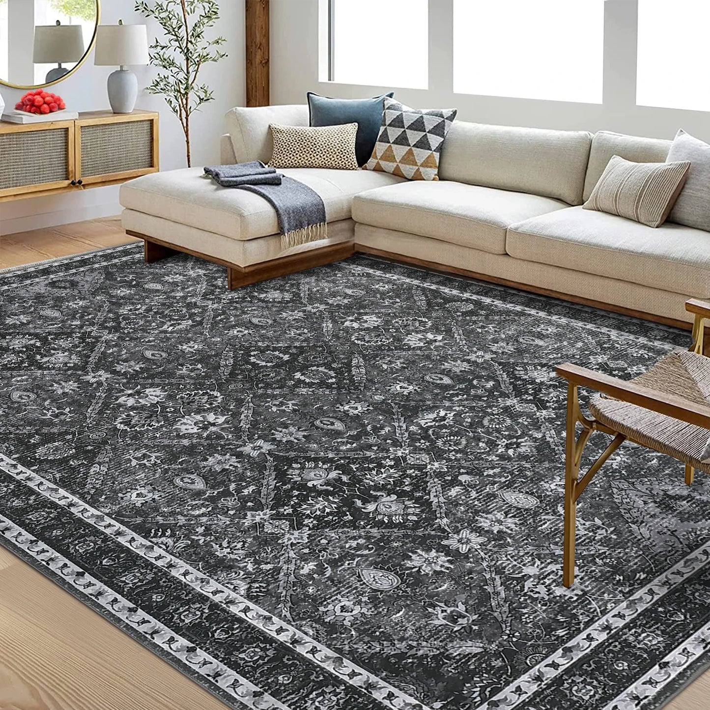 Machine Washable, Non-Slip,Stain & Water Resistant, Low-Pile Moroccan Rug for Every Room