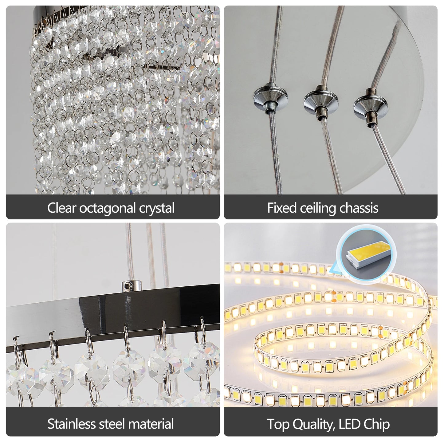 23.6-inch Crystal Chandelier, LED Ceiling Lamp, Adjustable Color Temperature 3000K/4000K/6000K, Height Adjustable