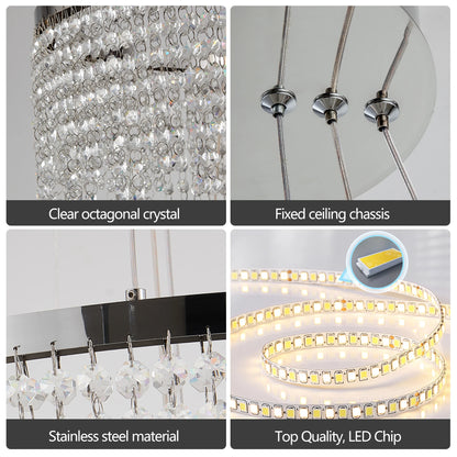 23.6-inch Crystal Chandelier, LED Ceiling Lamp, Adjustable Color Temperature 3000K/4000K/6000K, Height Adjustable