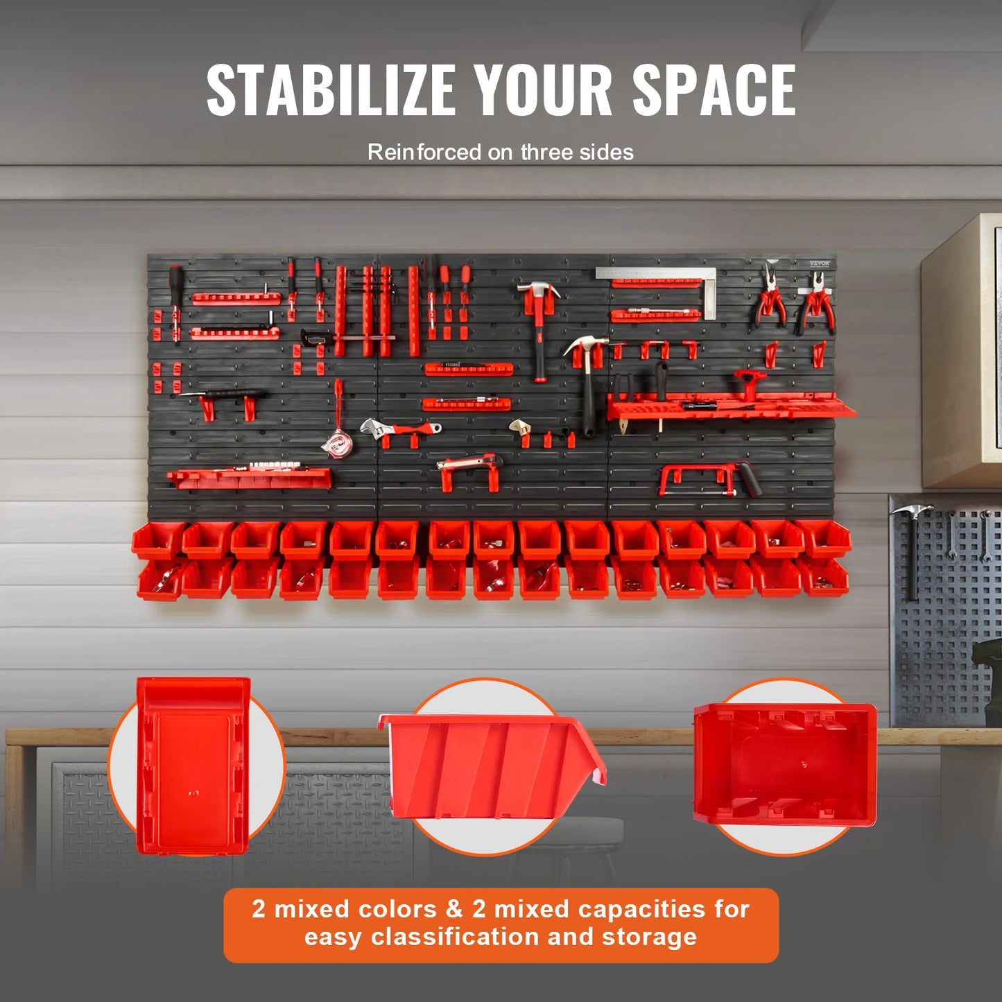 Wall Mounted Storage Solution, 30/48 Bin Parts Rack with Wall Panels