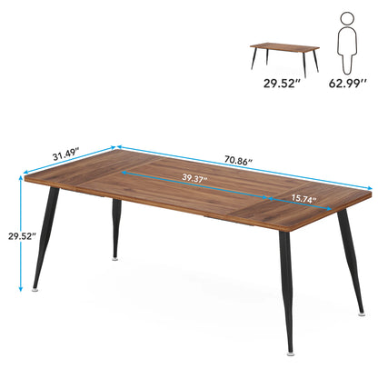 Modern Farmhouse-Industrial Dining Table for 6-8 People, 180x80x75cm