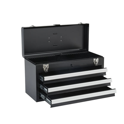 20in 3-Drawer Metal Tool Box, Black/Red, with EVA Liners