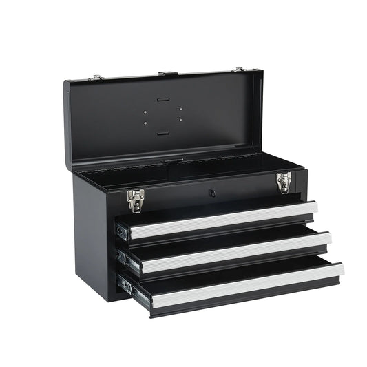 20in 3-Drawer Metal Tool Box, Black/Red, with EVA Liners