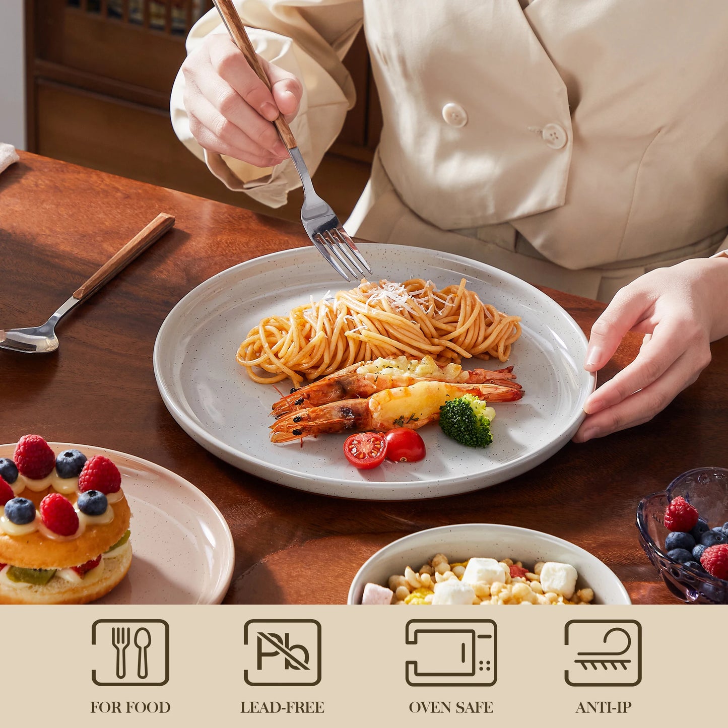 12/24 Pcs Dinnerware Set Curved Edge Glazed Stoneware